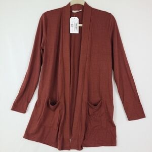 NEW Zenana Rust Soft Stretchy Open Cardigan with Pockets Sz S NWT